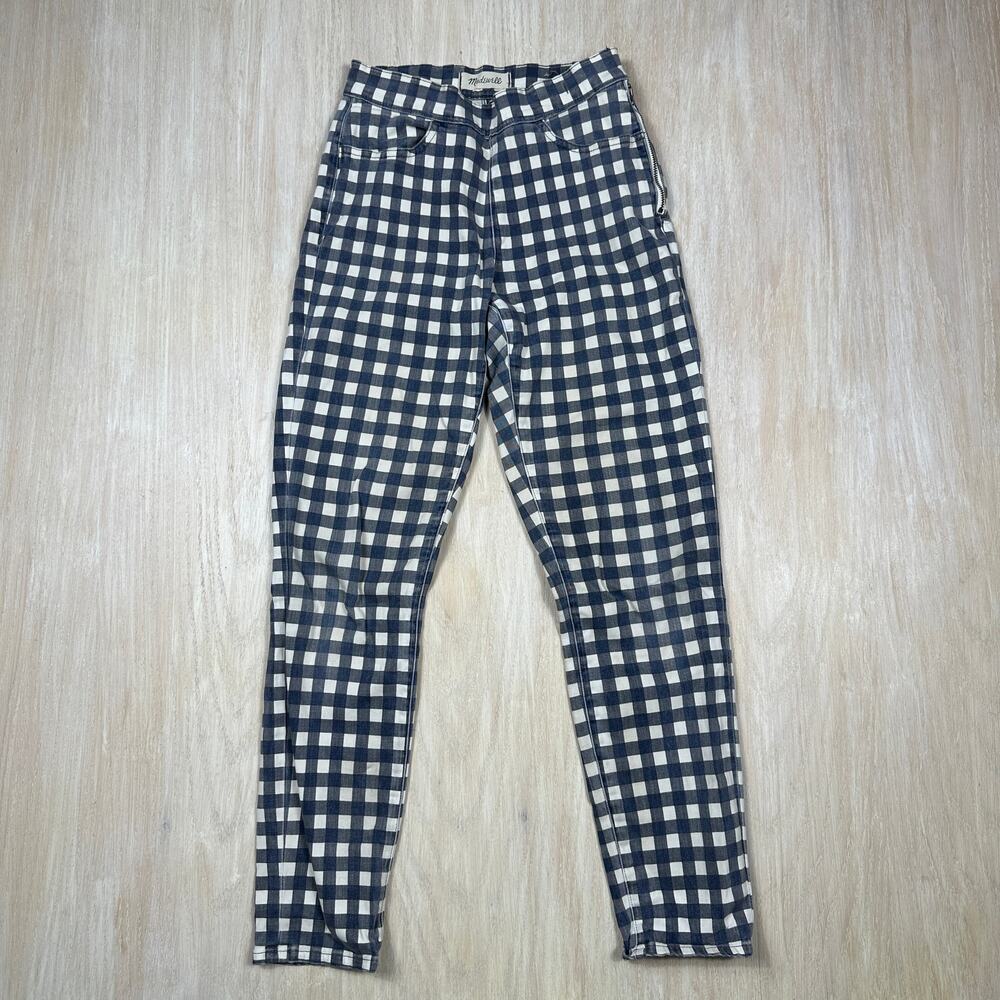Madewell Navy and Cream Checkered Cropped Pants